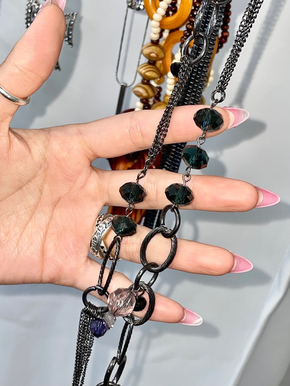 페어리 원석 레이어드 드롭 네크리스 상품이미지2