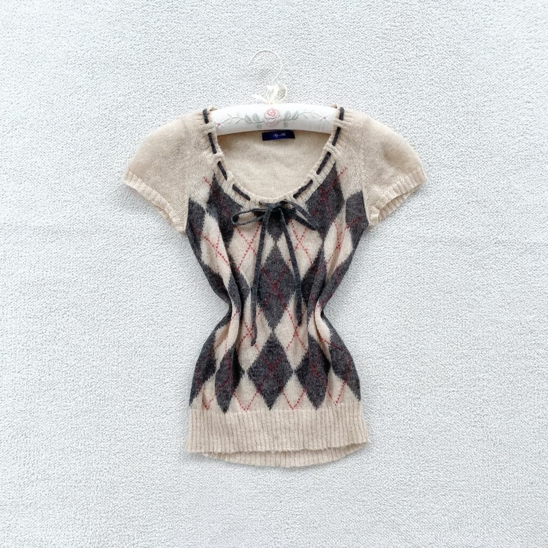 크림그레이 모헤어 아가일 반팔니트 상품이미지2