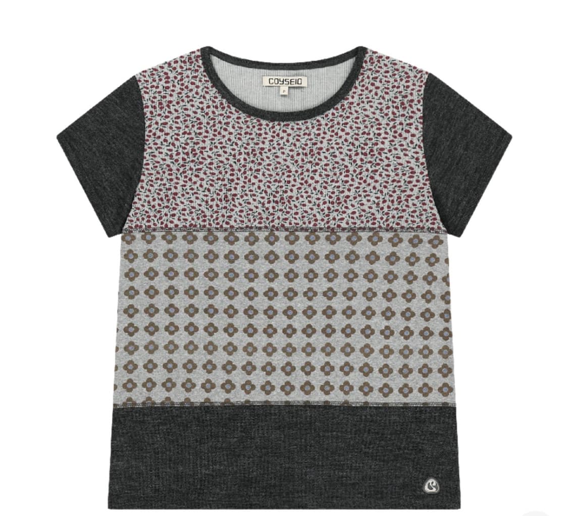 코이세이오 플라워 패치워크 티셔츠 그레이 상품이미지1