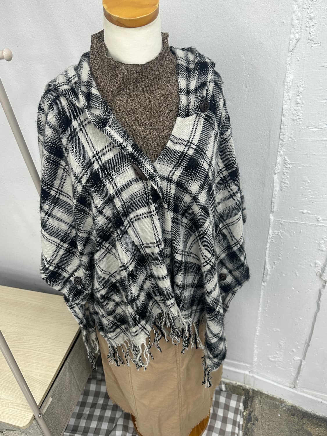 🍂사와코의 케이프 레이어드 코디세트🍂  망토 판초 체크 그런지 가을  상품이미지6