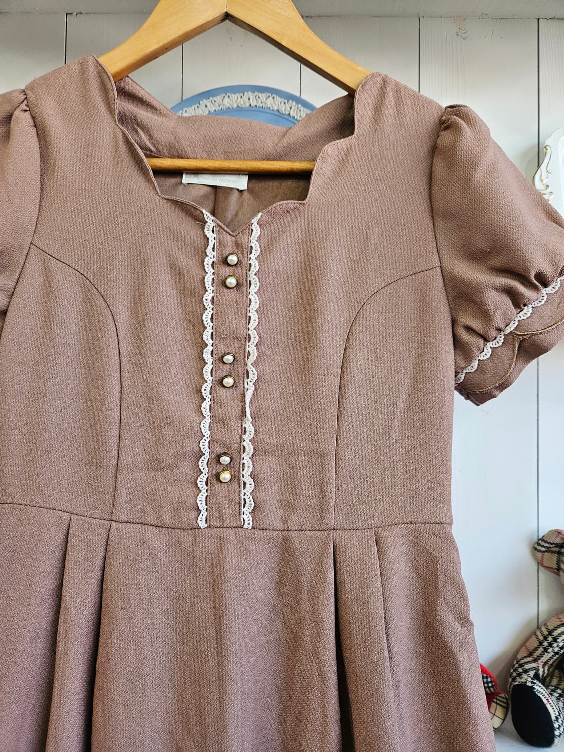 브라운 레이스 퍼프 원피스 상품이미지2