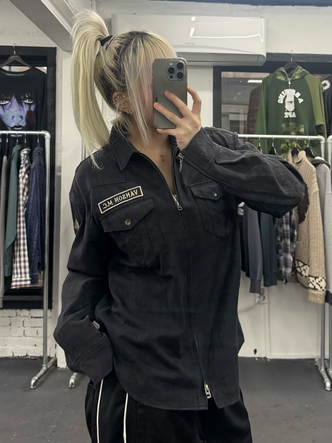 밴슨 레더 투웨이 셔츠 자켓 상품이미지4