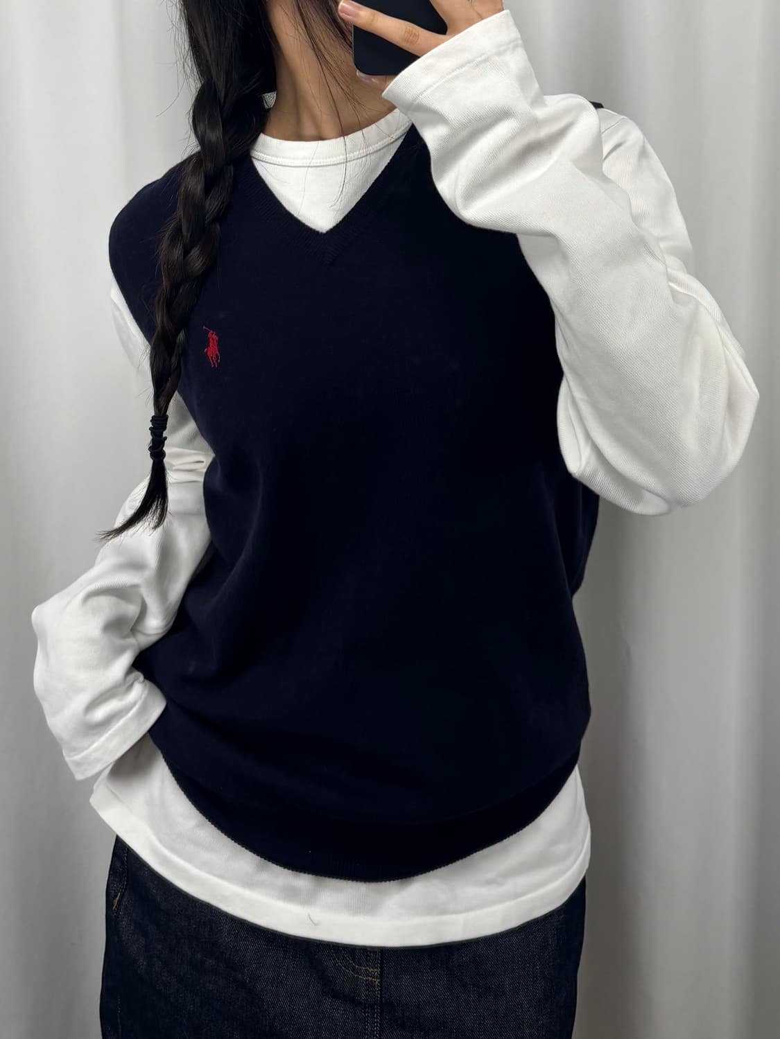 폴로 메리노울 네이비 니트 베스트 상품이미지2