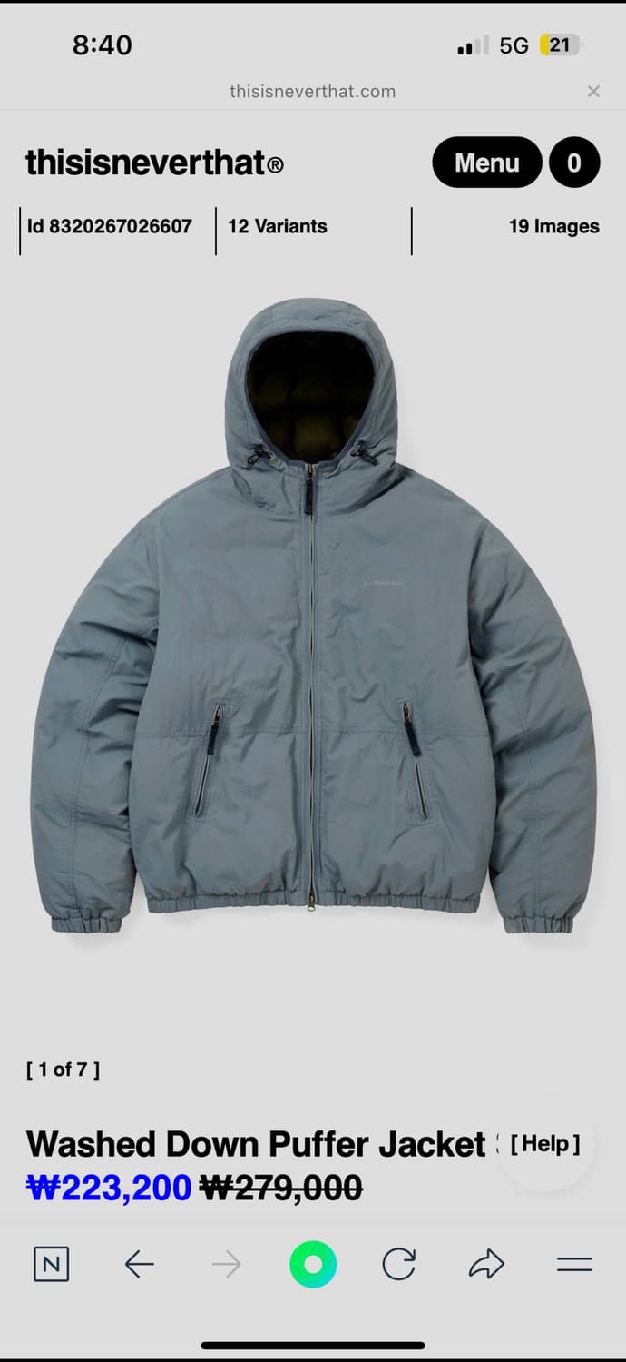 디스이즈네버댓 Washed Down Puffer Jacket  상품이미지1