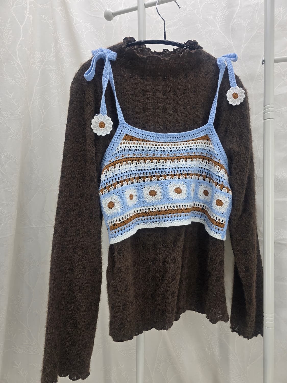 크로셰 데이지 뷔스티에 & 갈색 니트 세트 상품이미지3