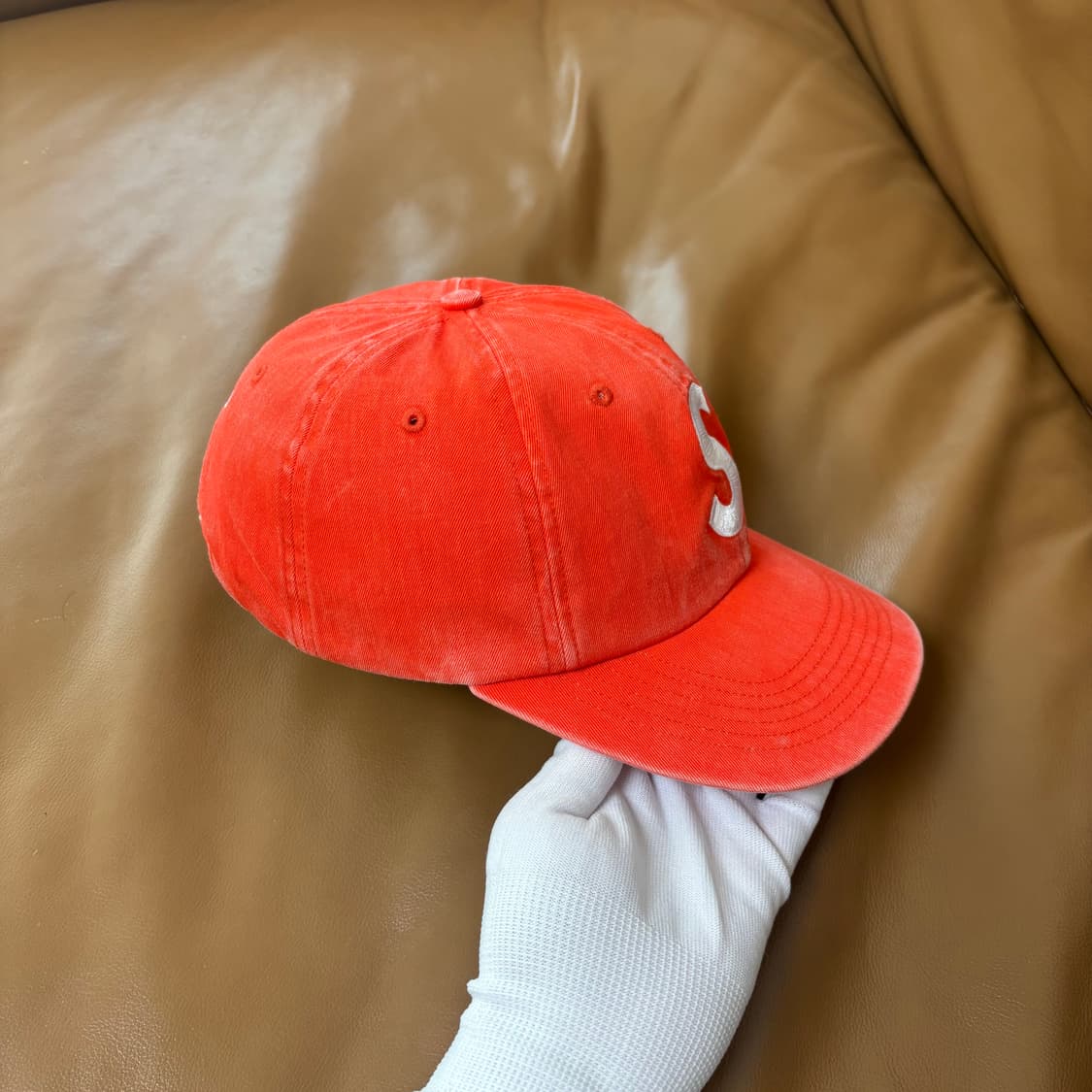 슈프림 S로고 6패널 볼캡 모자 피그먼트 워시드 오렌지 상품이미지3