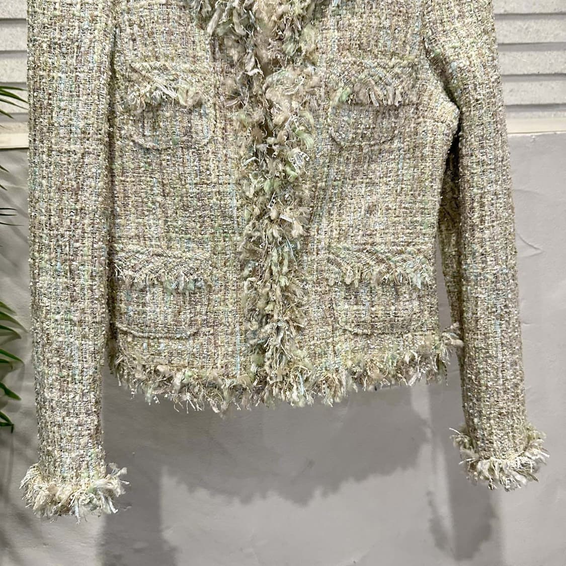 JPN VINTAGE 트위드 자켓 라운드넥 프린지 디테일 아이보리 상품이미지5