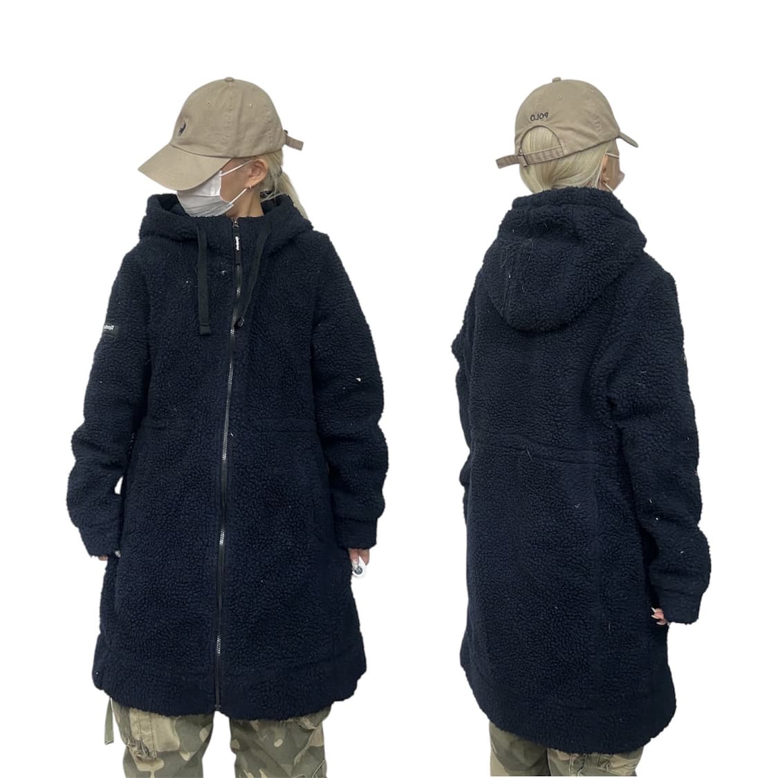 리복 네이비 롱패딩 후드 뽀글이 후리스 롱 원피스 자켓 XL 상품이미지1