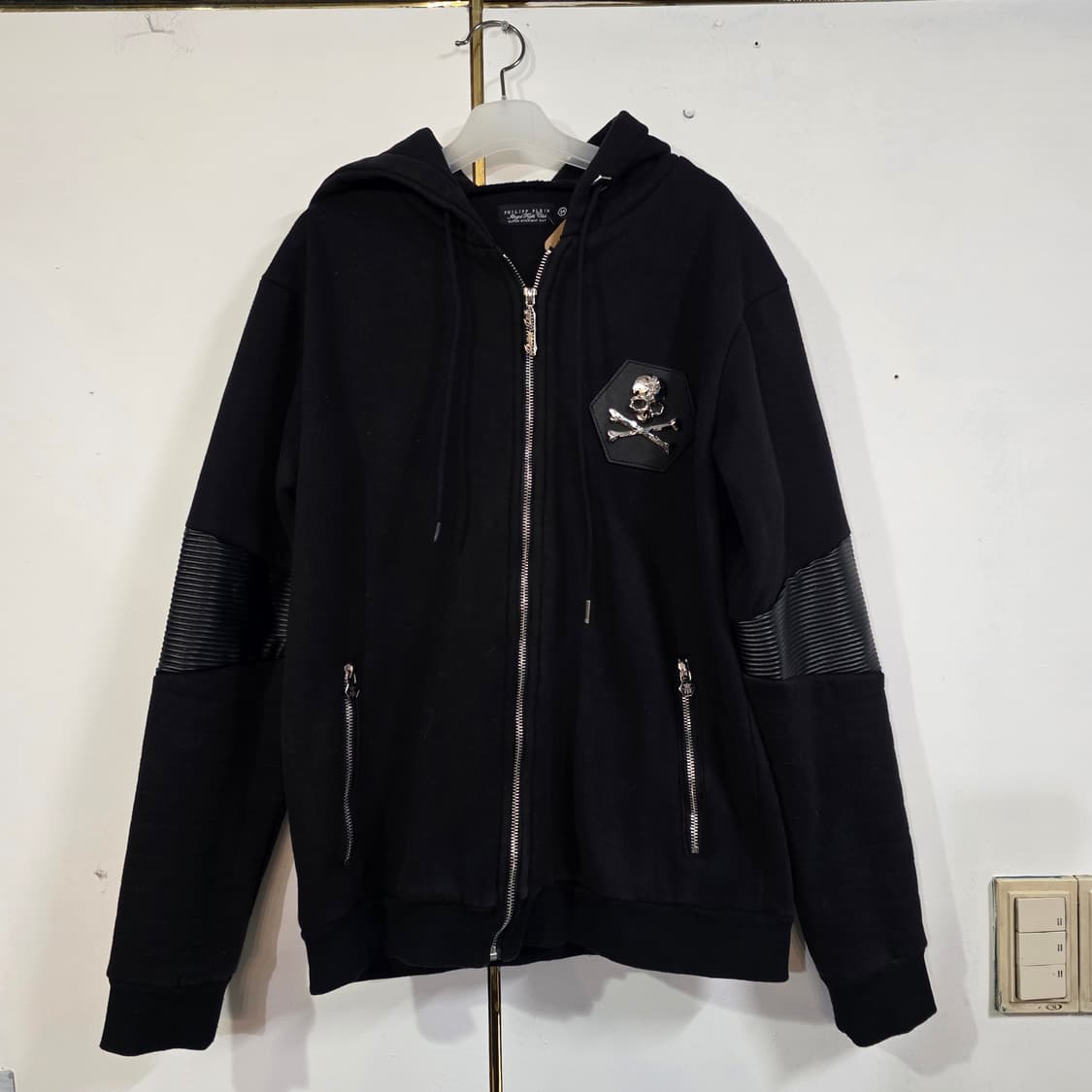 필립플레인 기모 블랙 스컬 해골 후드집업 자켓 34 상품이미지1