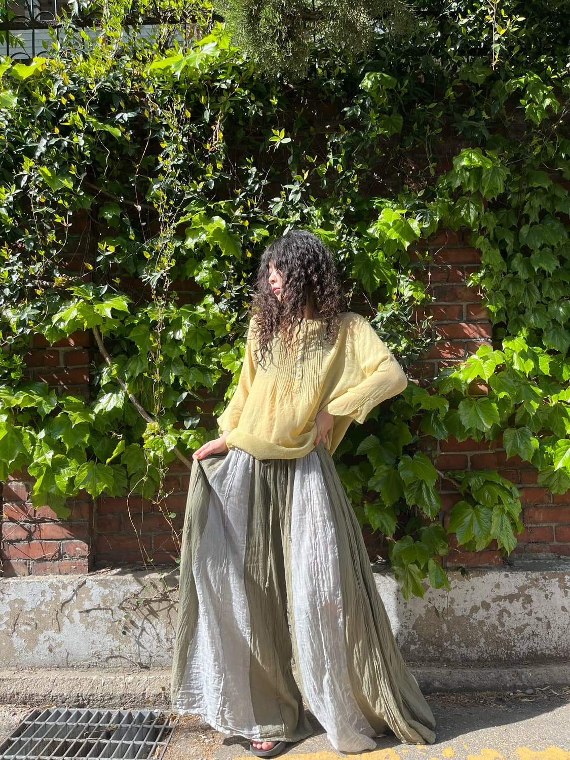 빈티지 카키 와이드 스커트 팬츠 상품이미지2