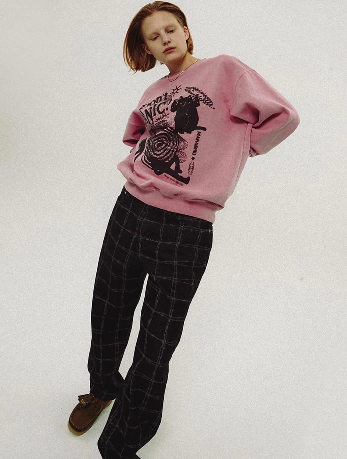 마하그리드 체인와이어 프린팅 데님팬츠 블랙 L 체크패턴 상품이미지7