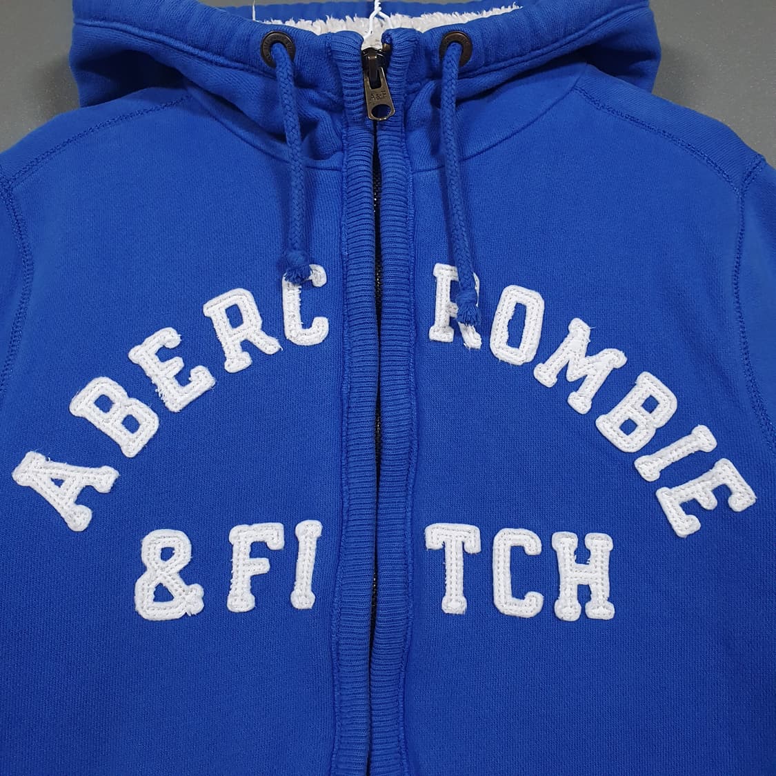 L (100) 아베크롬비 울프죠 양털 쉐르파 후드집업 자켓 블루 희귀 상품이미지2