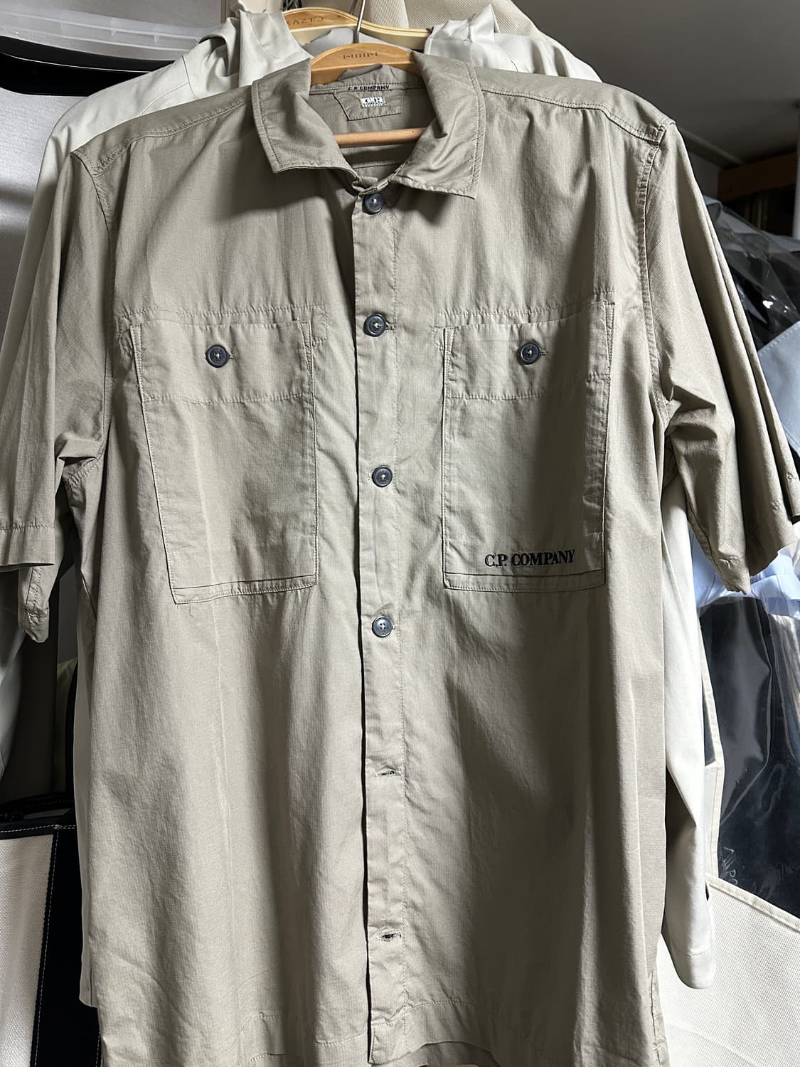 코튼 립스탑 자수 로고 반팔 셔츠 L 사이즈 새상품 상품이미지2