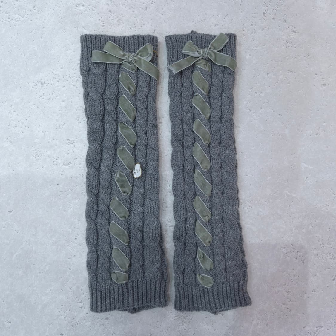 일본제 레이 꽈배기 니트워머 벨벳리본 상품이미지1