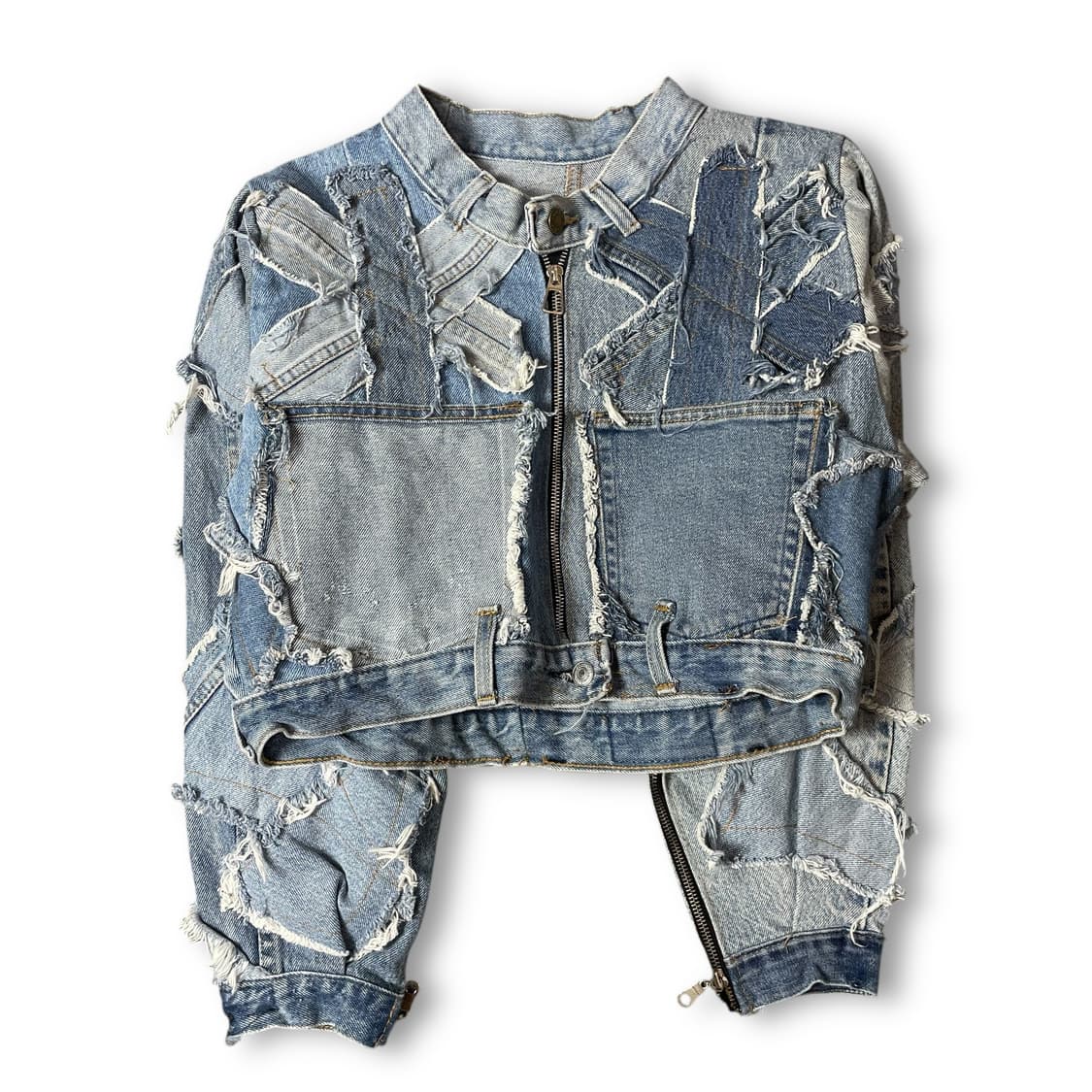 빈티지 중청 패치워크 커스텀 크롭 데님 자켓 상품이미지1