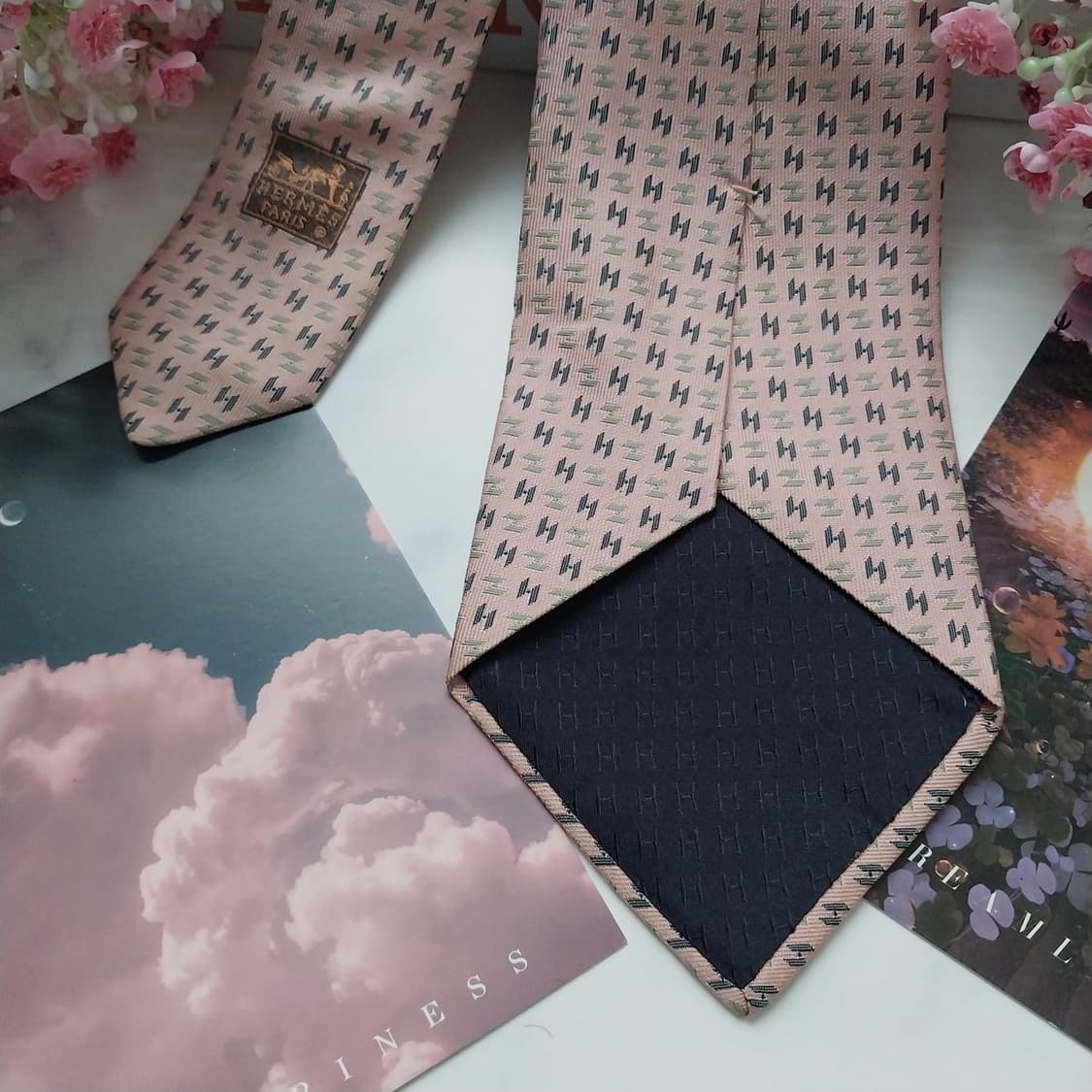 에르메스 실크 핑크 H 자카드 넥타이 9.7cm A등급 K1477
 상품이미지8