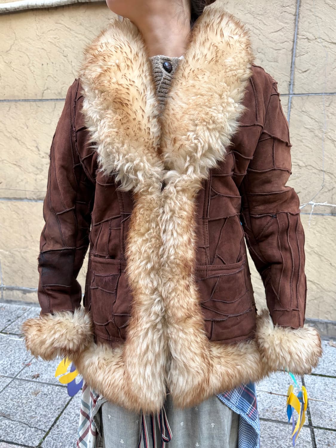 일본 빈티지 갸루 브라운 퍼 무스탕 코트 상품이미지1