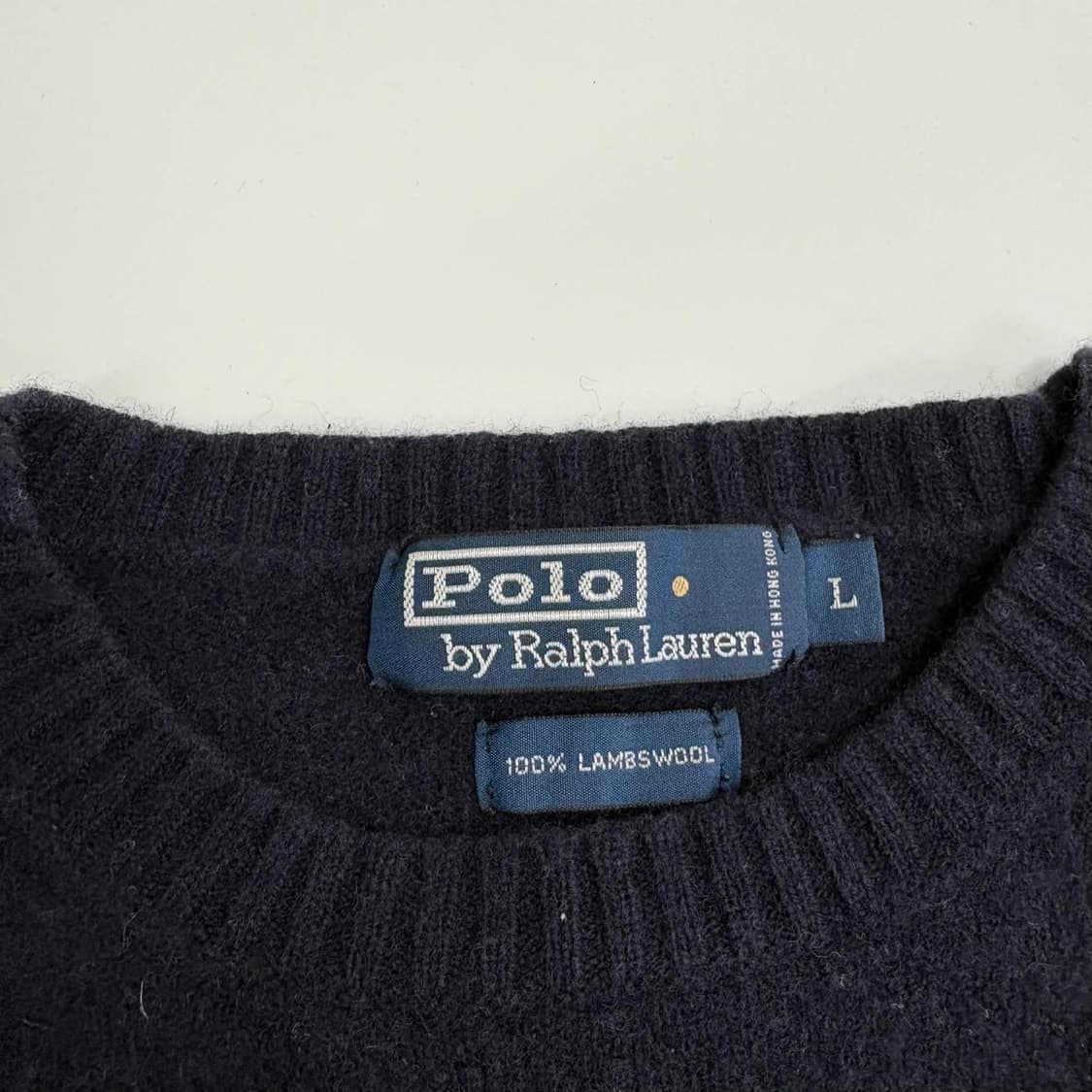 폴로 랄프로렌 네이비 램스울 100% 크루넥 니트(L) 상품이미지4
