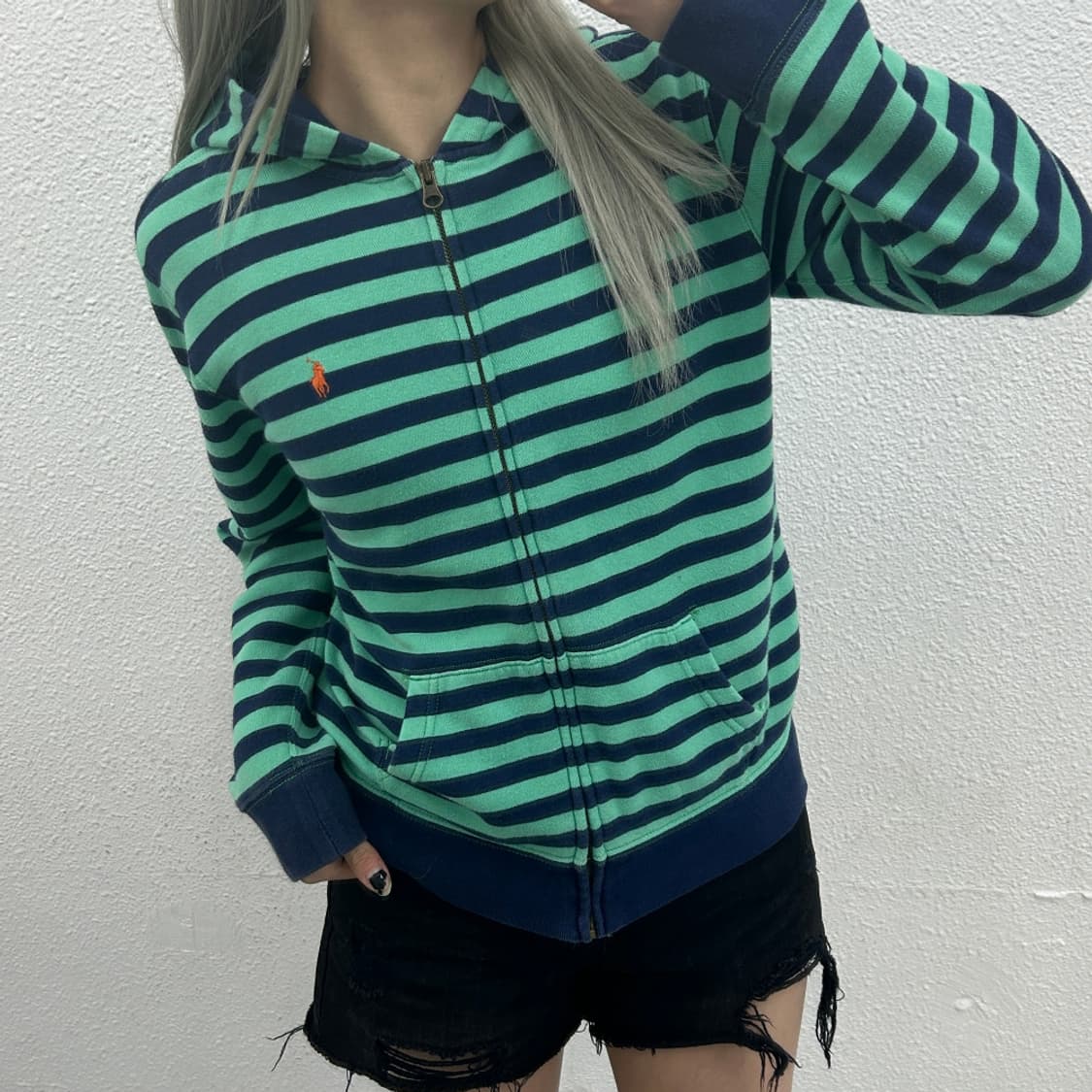 폴로 랄프로렌 오렌지포니 민트 단가라 네이비 후드집업 L 상품이미지1