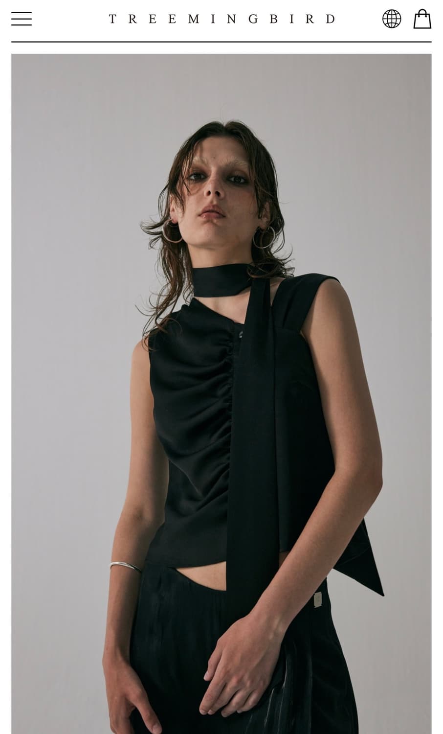 트리밍버드 ) Tied Shirring Crop Shirts BK F 상품이미지1