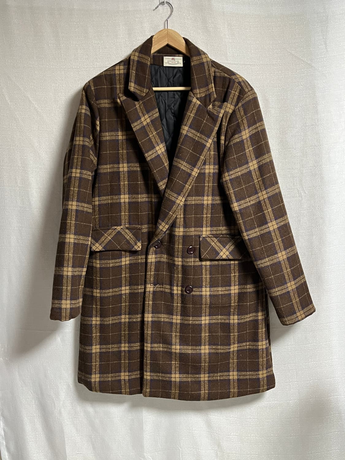 공용 세미오버핏 브라운 더블 체크 롱코트 L 상품이미지1