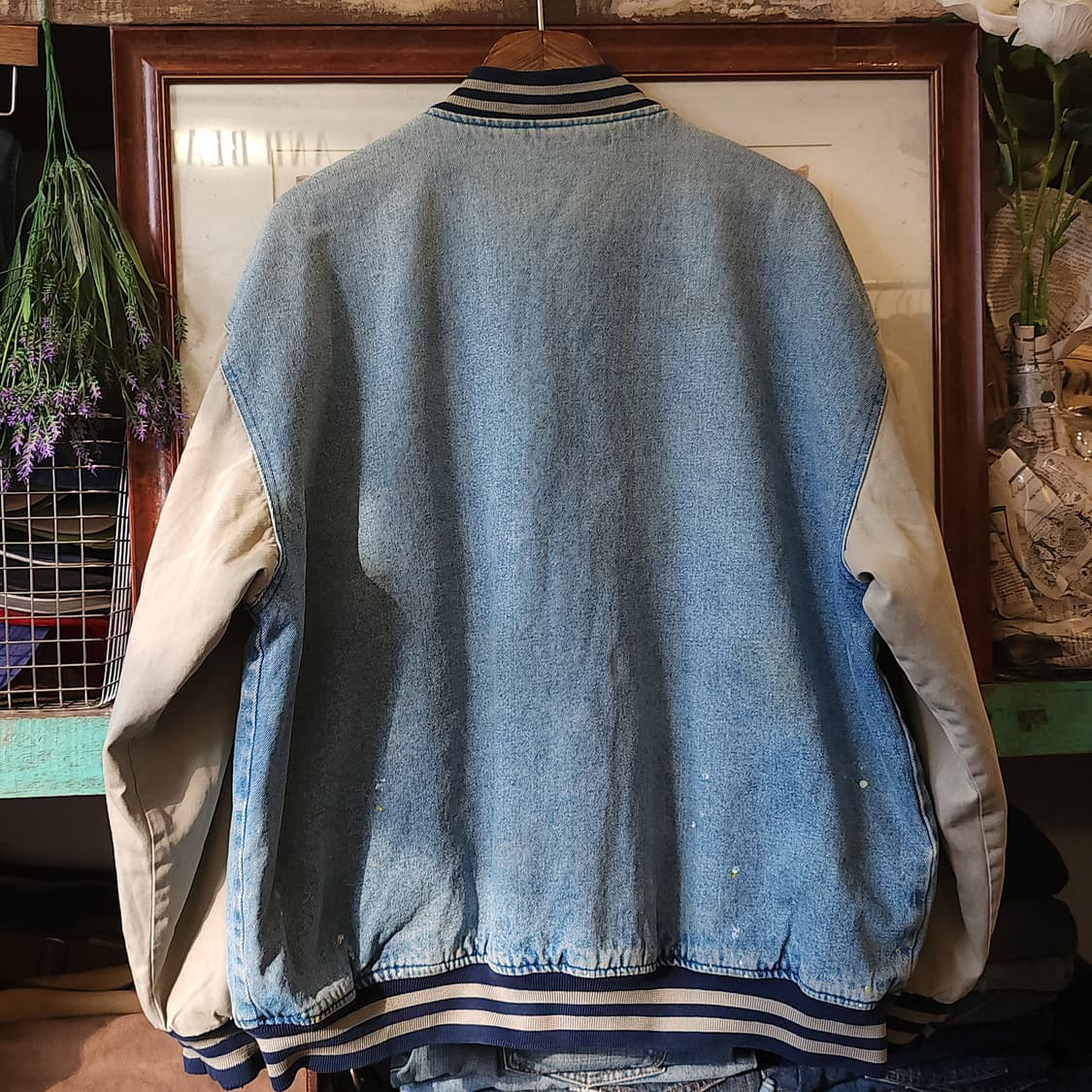 90s 빈티지 데님 바시티 자켓 아메리칸 체크 패치워크 빅사이즈 데님 L 상품이미지2