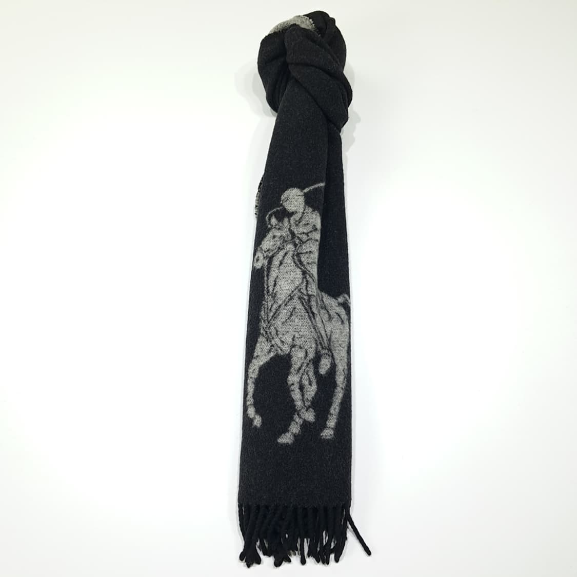 MX403 폴로 랄프 로렌 블랙 & 그레이 빅포니 자카드 양면 머플러 상품이미지5