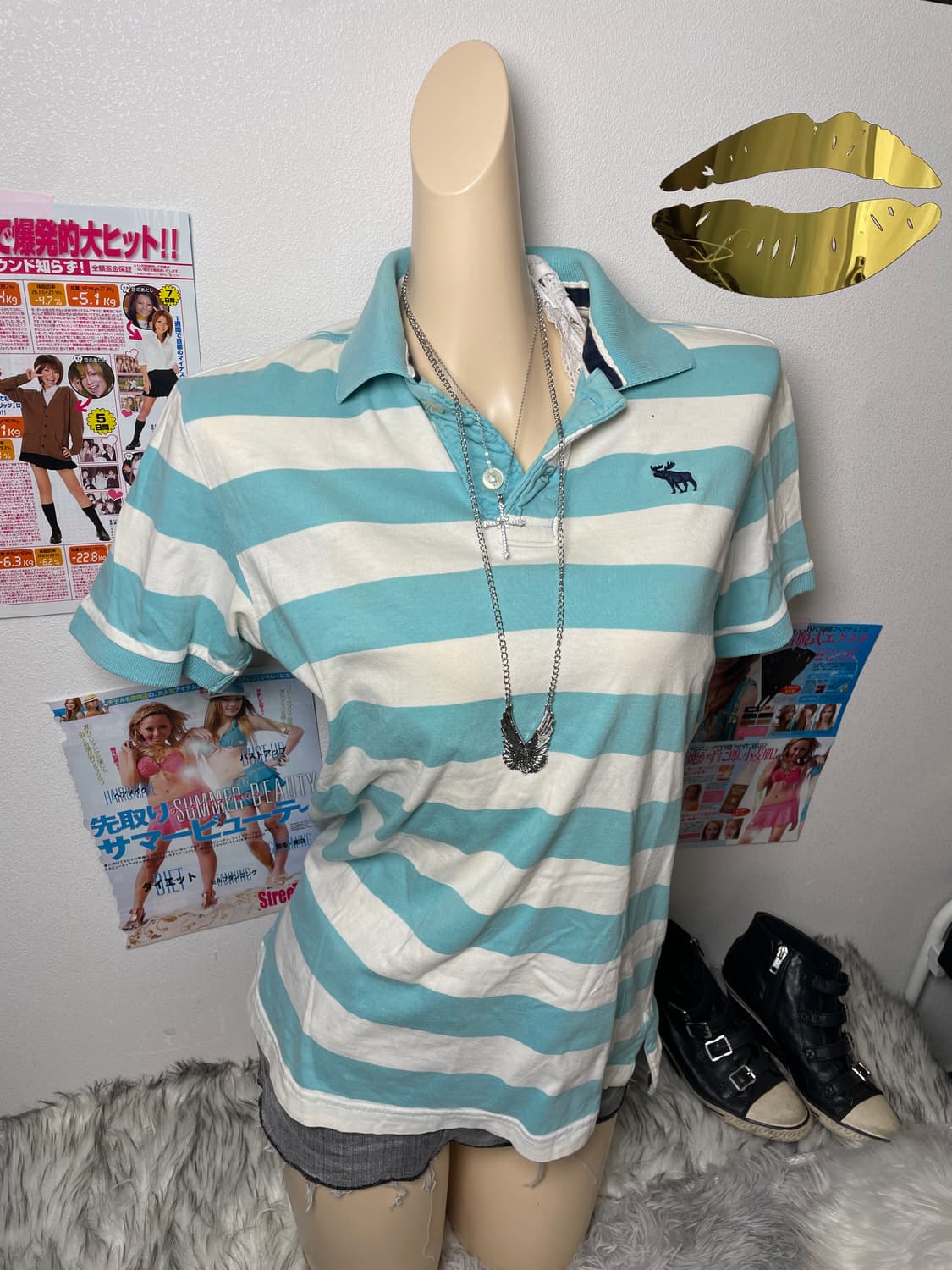 Abecrombie 민트 하늘색 스트라이프 카라티 상품이미지1