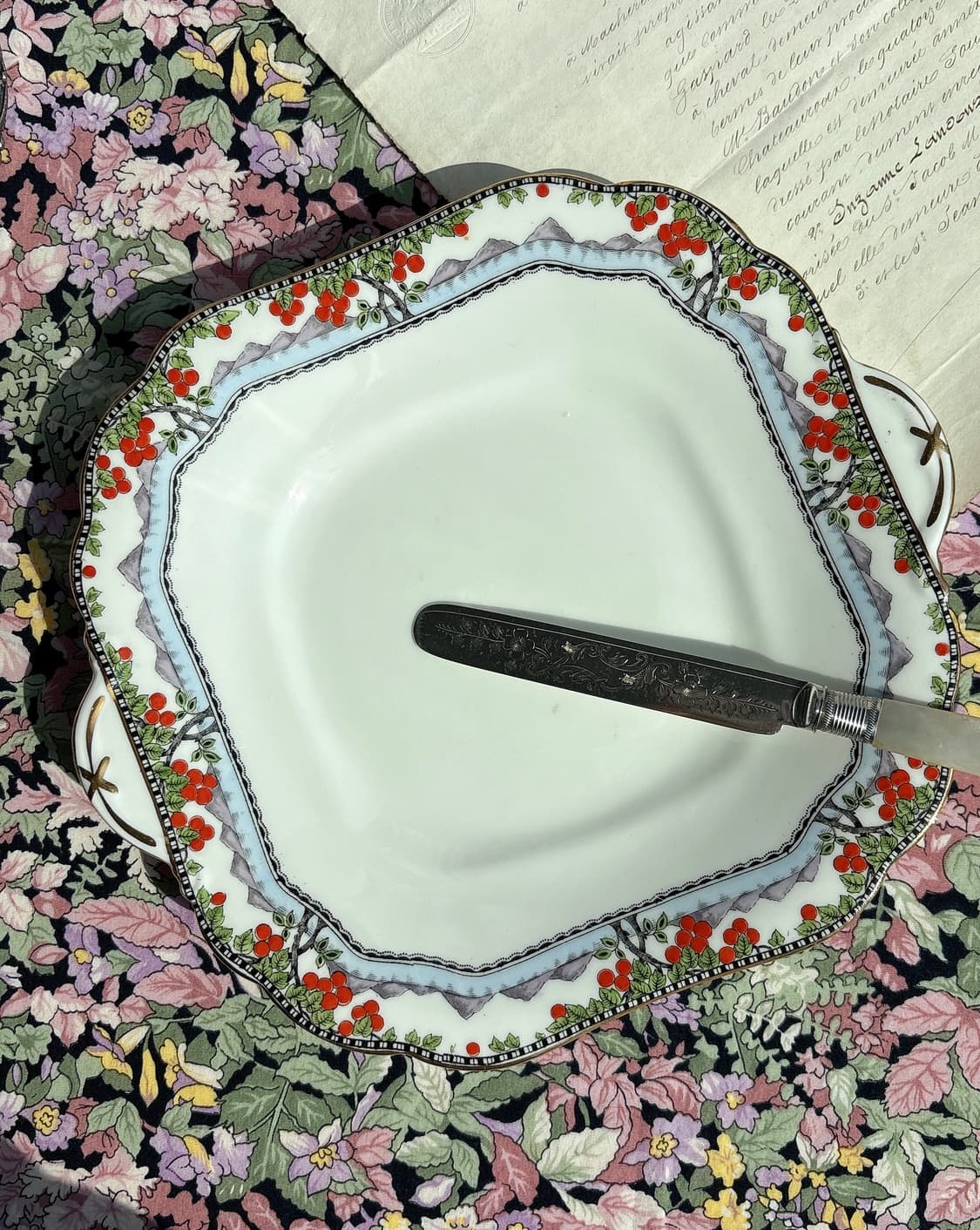 영국 올드 앤슬리 핸드페인티드 귀달이 케이크접시 상품이미지2