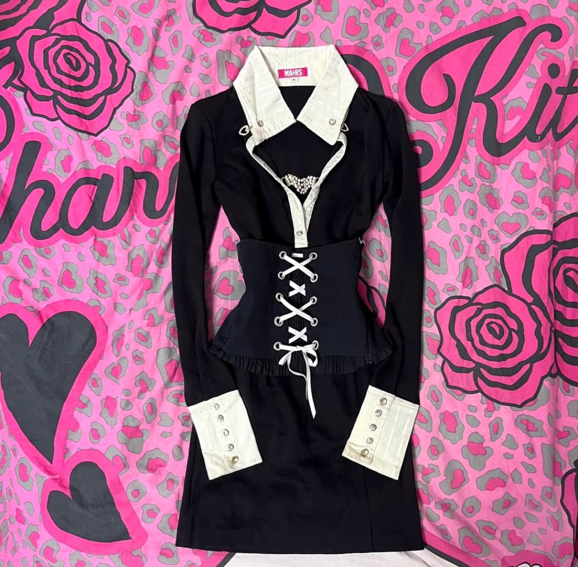 급전할인) 마즈 MA*RS 블랙 셔츠 미니원피스 오네 히메 갸루 큐빅 상품이미지1