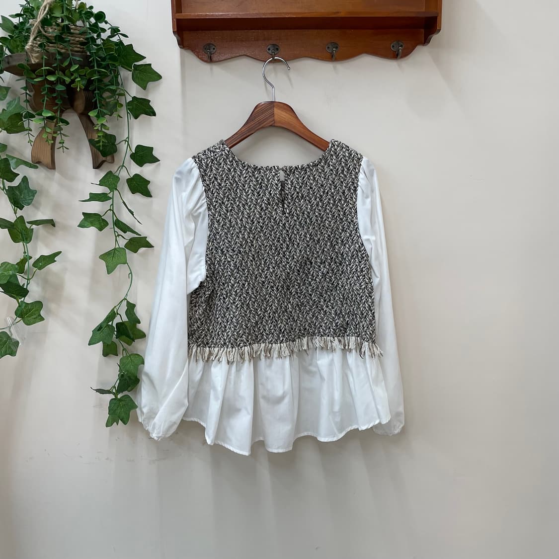 프레피 너드 트위드 니트 레이어드 프릴 블라우스 상품이미지5