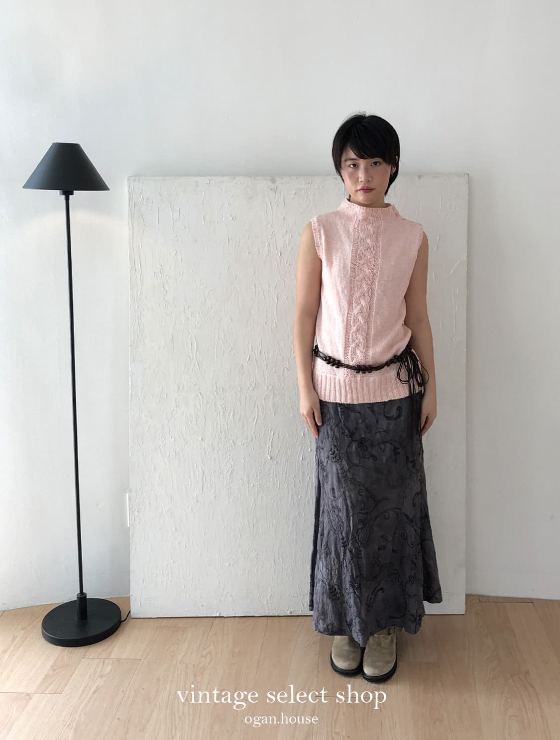 vintage pink cable knit vest 상품이미지3