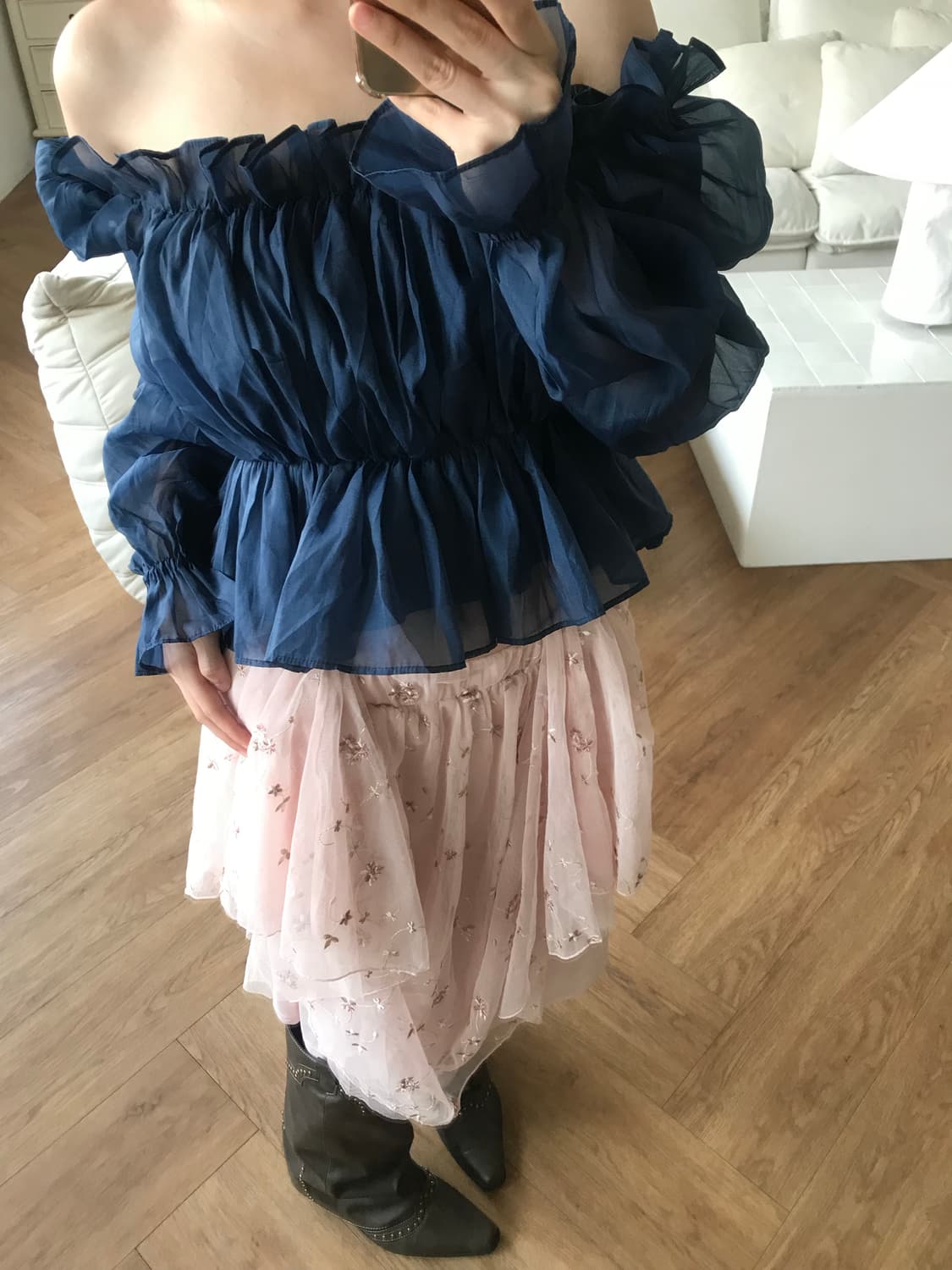 vintage off-shoulder navy blouse 상품이미지7