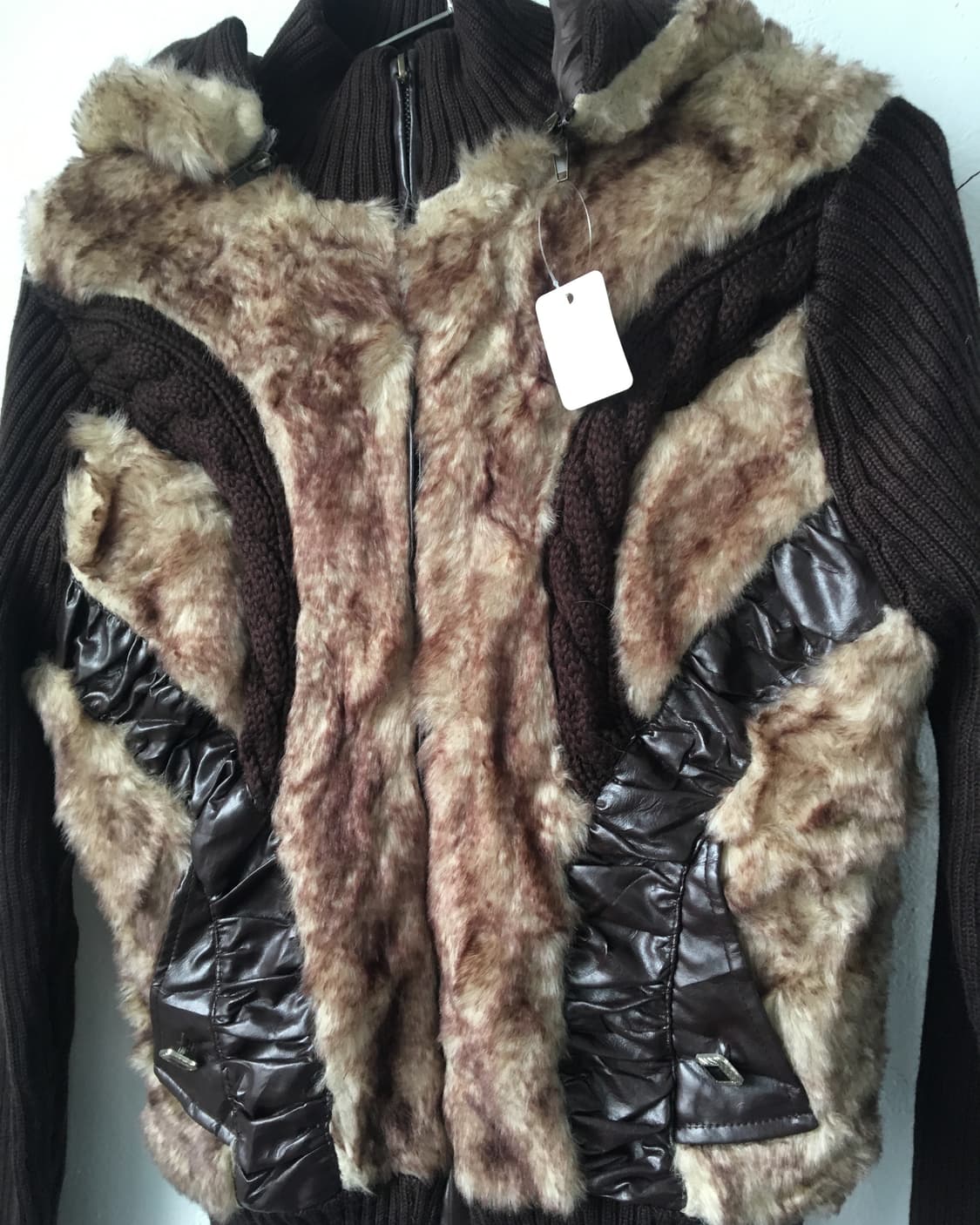 Fake fur high neck ribbed zip up 상품이미지6