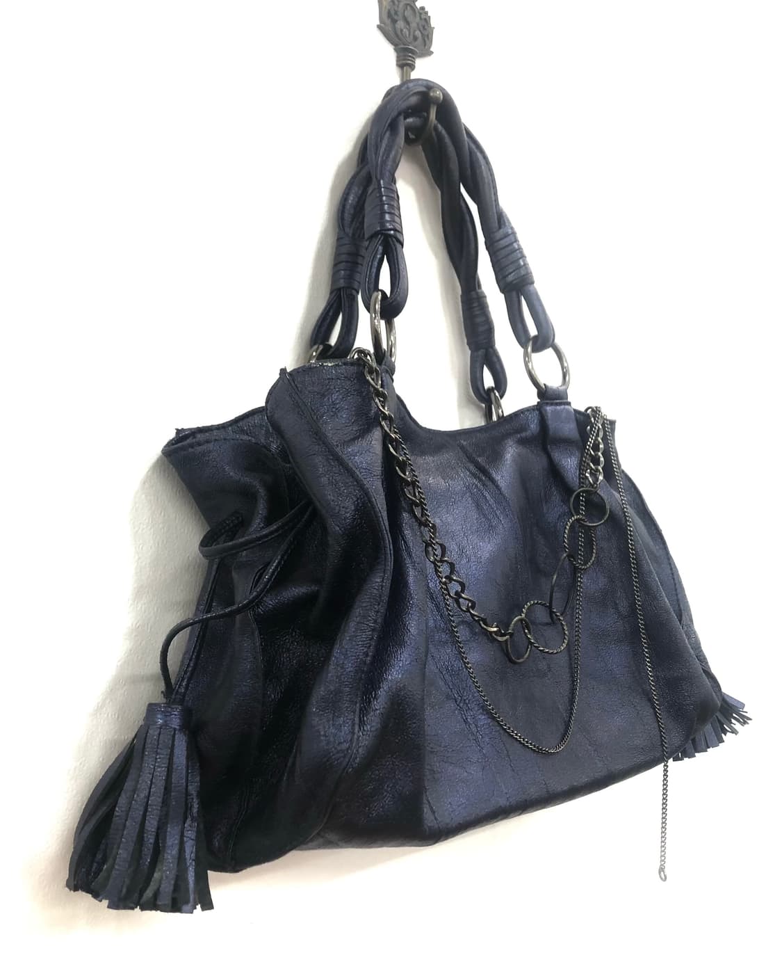 navy leather tassel chain shoulder bag 상품이미지4