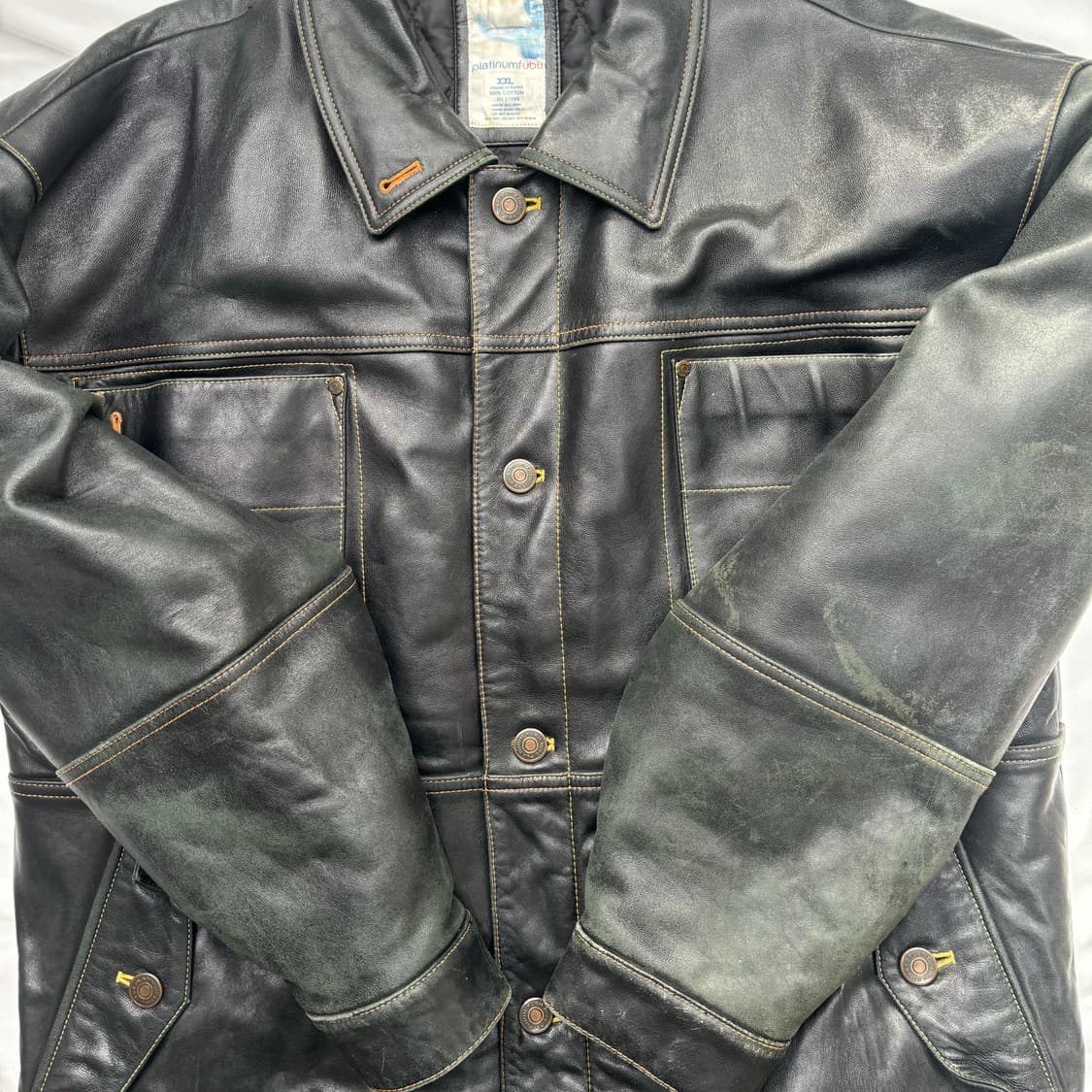 90s PLATINUM FUBU 무하마드 알리 리얼 레더 자켓 2XL 상품이미지8