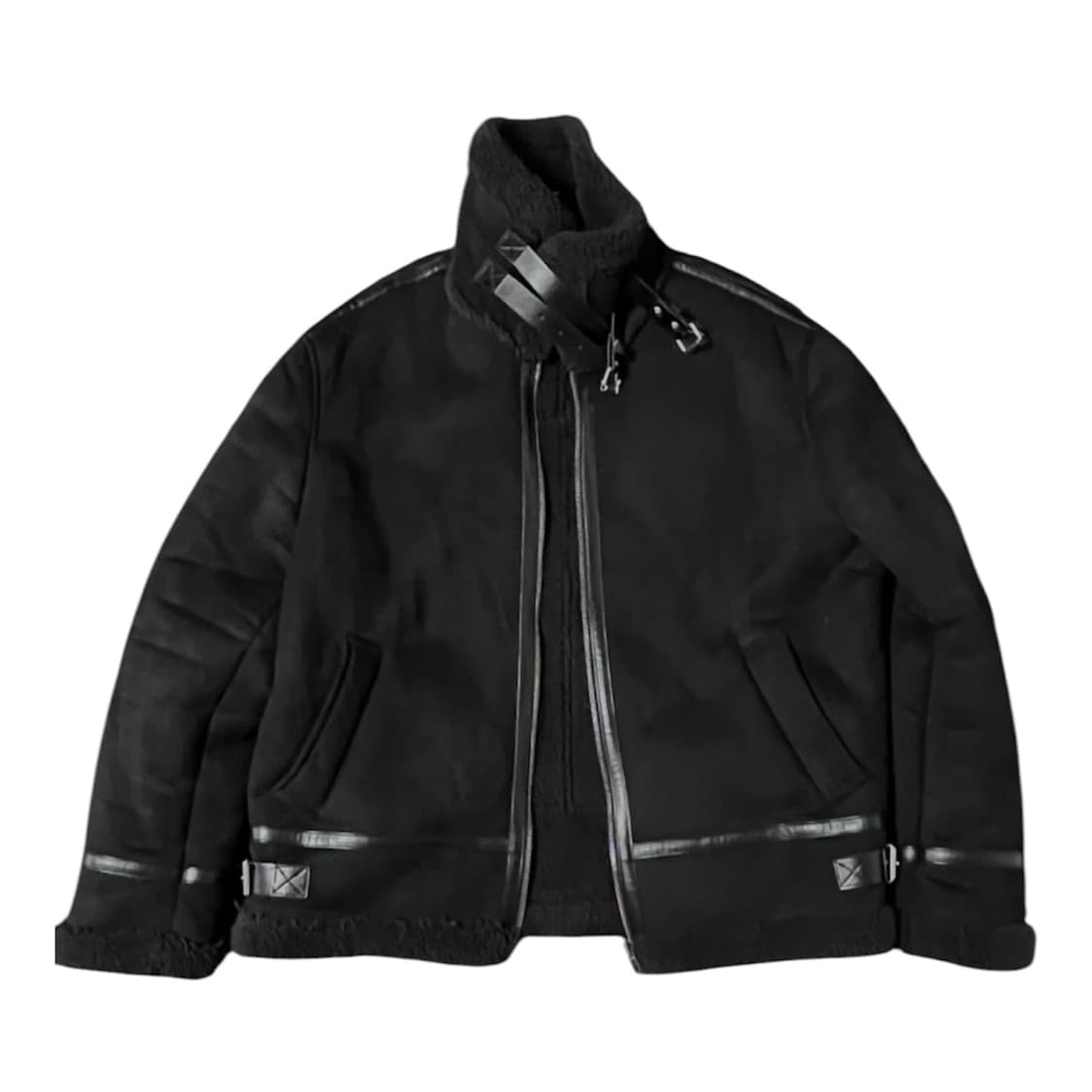매스노운 레더 스트랩 스웨이드 무스탕 자켓 (Black) L 상품이미지1