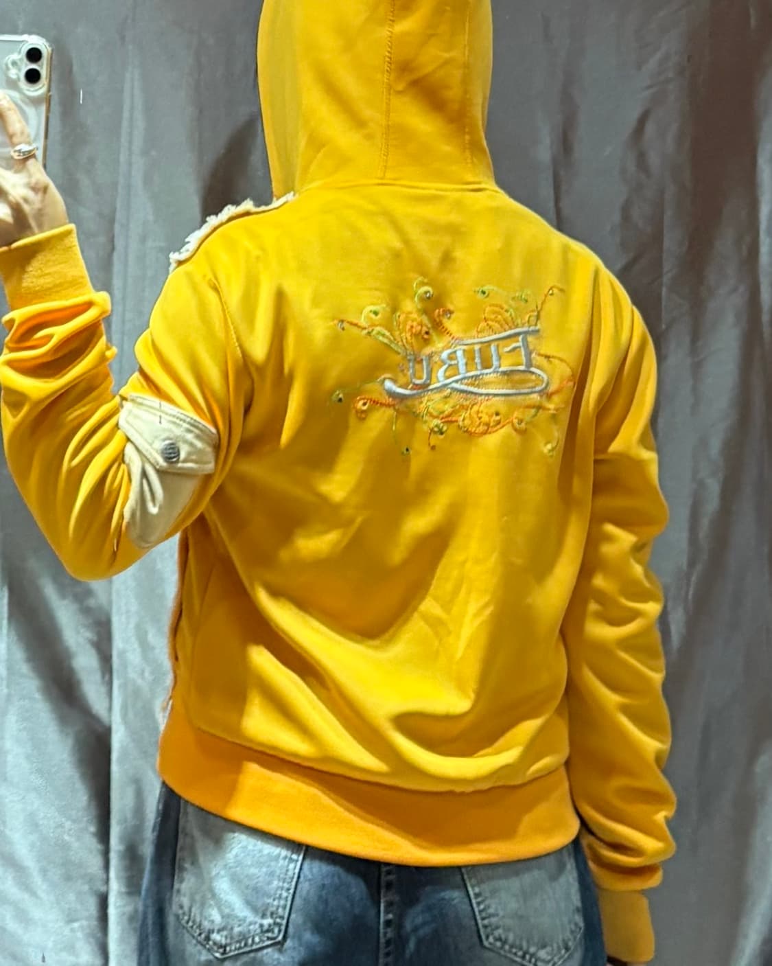 L FUBU 푸부 투포켓 데님 믹스 옐로우 후드집업 상품이미지2