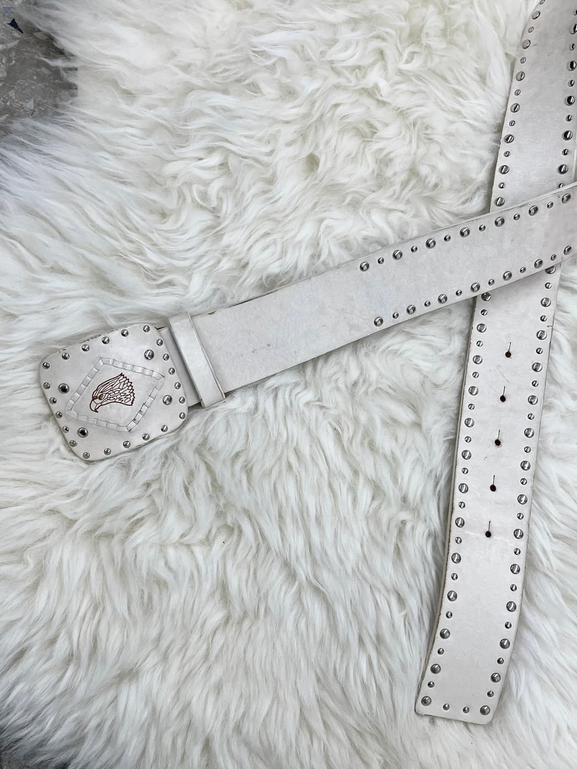 리얼레더 화이트 스터드 버클 벨트 상품이미지6