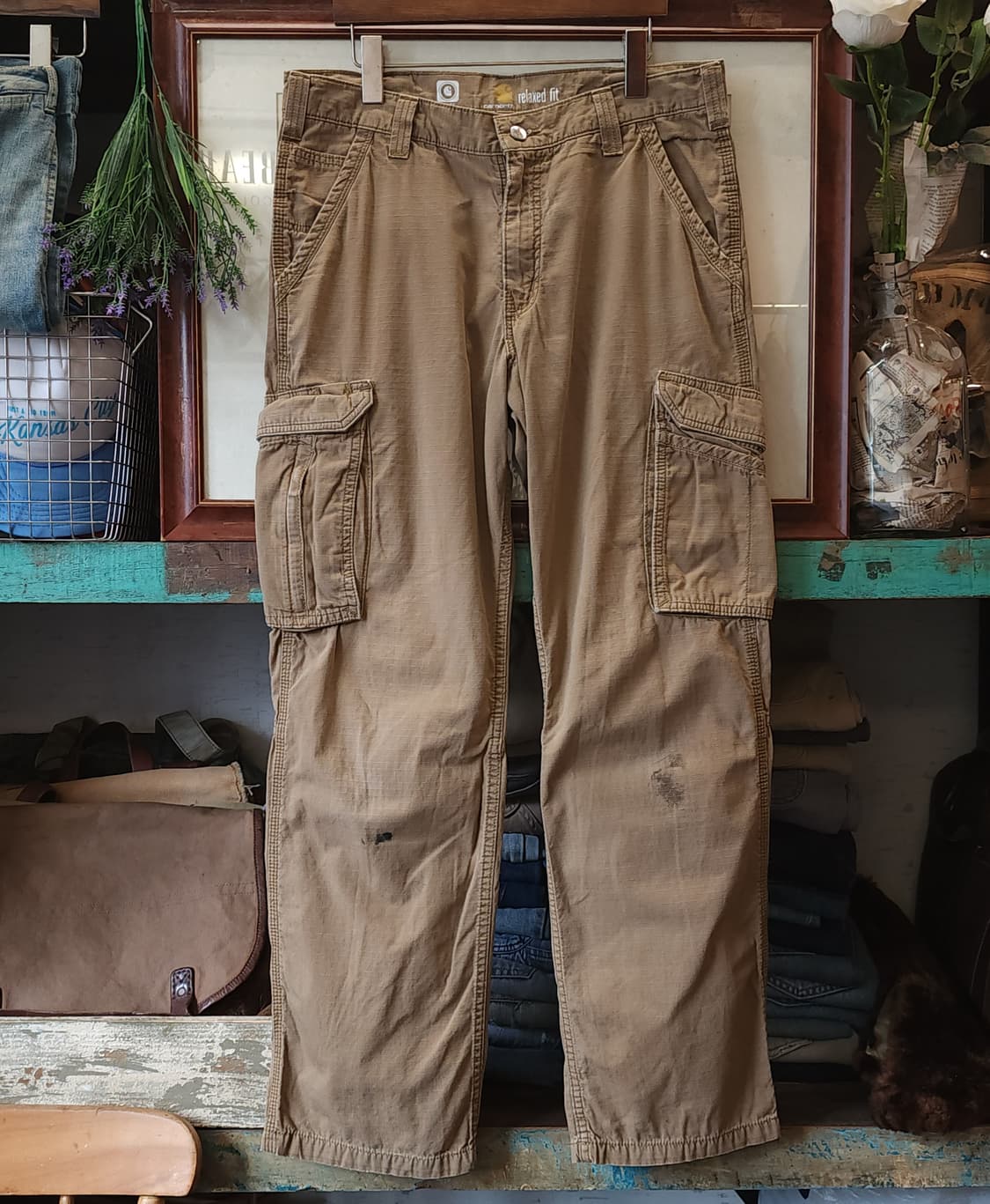 칼하트 워크팬츠 립스탑 카고 팬츠 브라운 33x32 상품이미지1