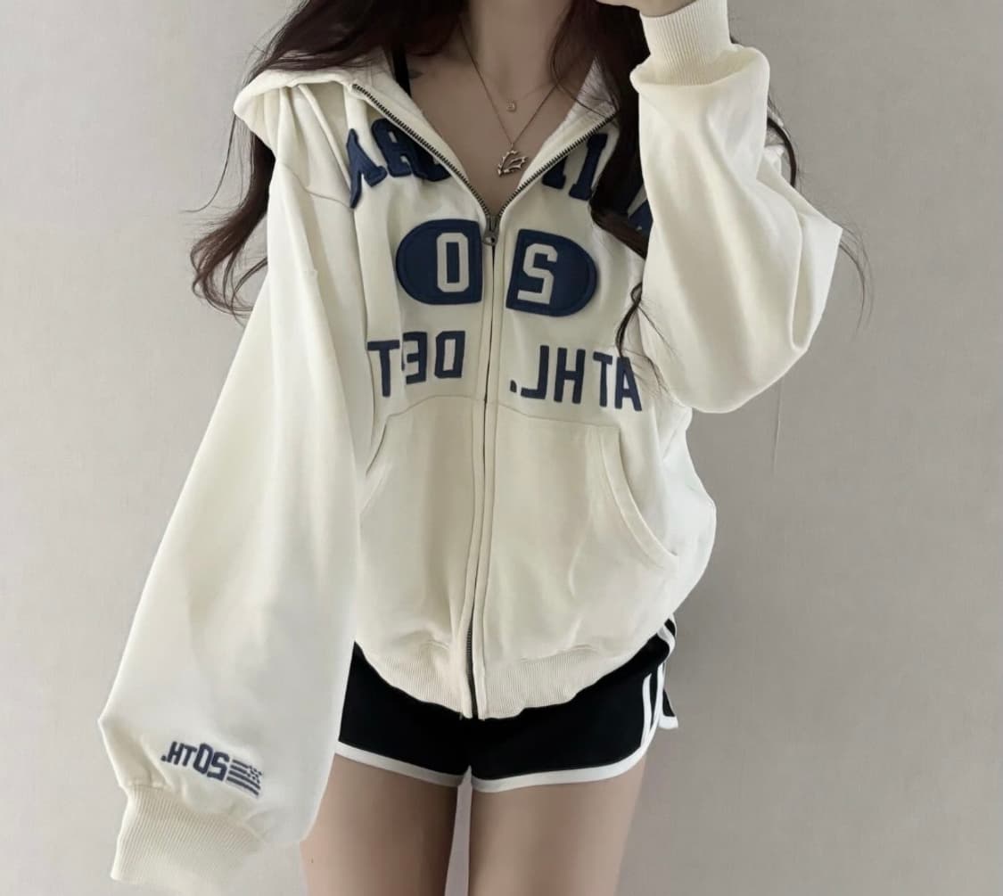 유일매물) 후아유 크림블루 아이보리 대대장 후드집업 상품이미지2