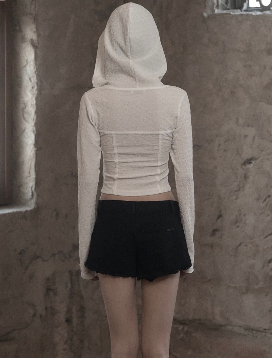 Mnem Diamond Neck Corset Hoodie (white) 상품이미지3