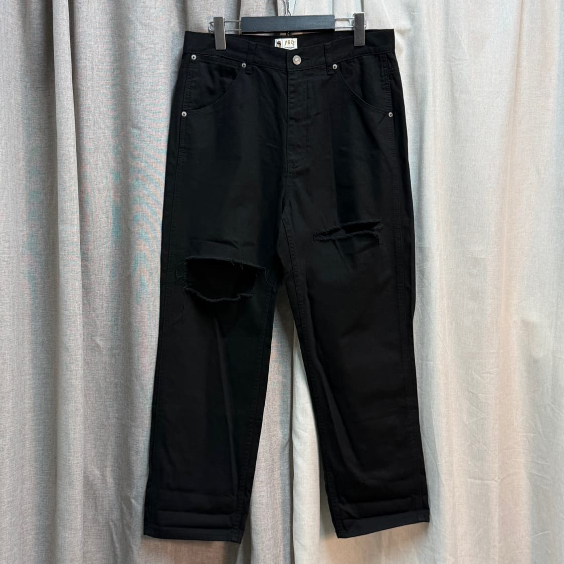 [32] HAZZYS PHIZ 헤지스 피즈 블랙 데미지 팬츠 흑청 상품이미지1