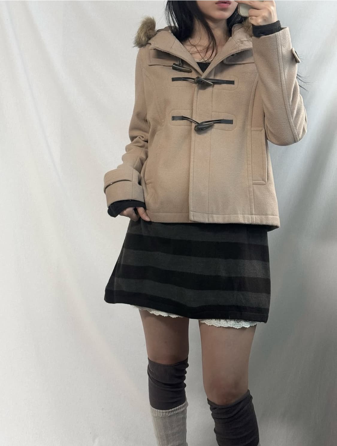 퍼 후디드 하이넥 더플 코트 상품이미지8