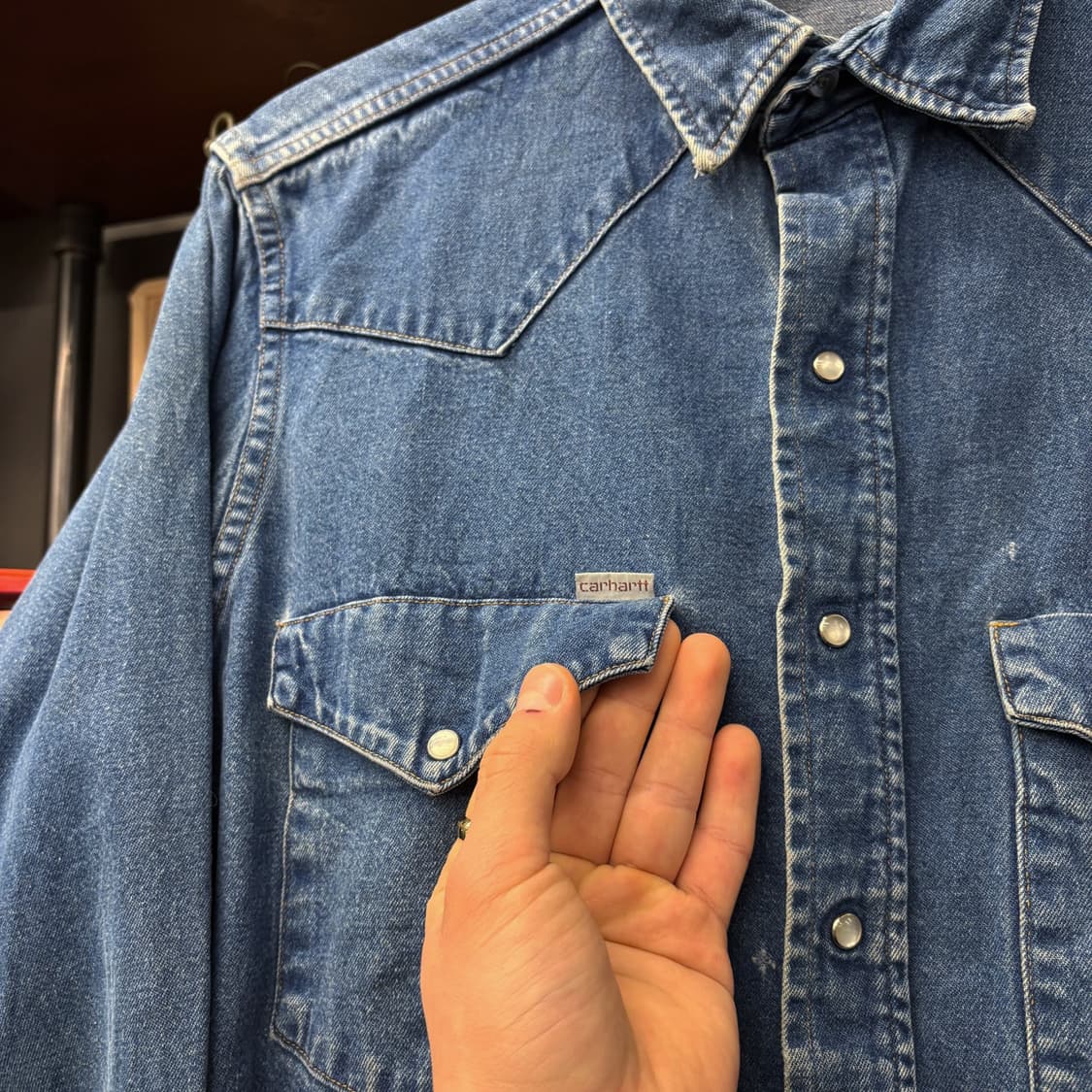 90s 칼하트 헤비코튼 웨스턴 데 워크셔츠 펄스냅 N737 상품이미지5