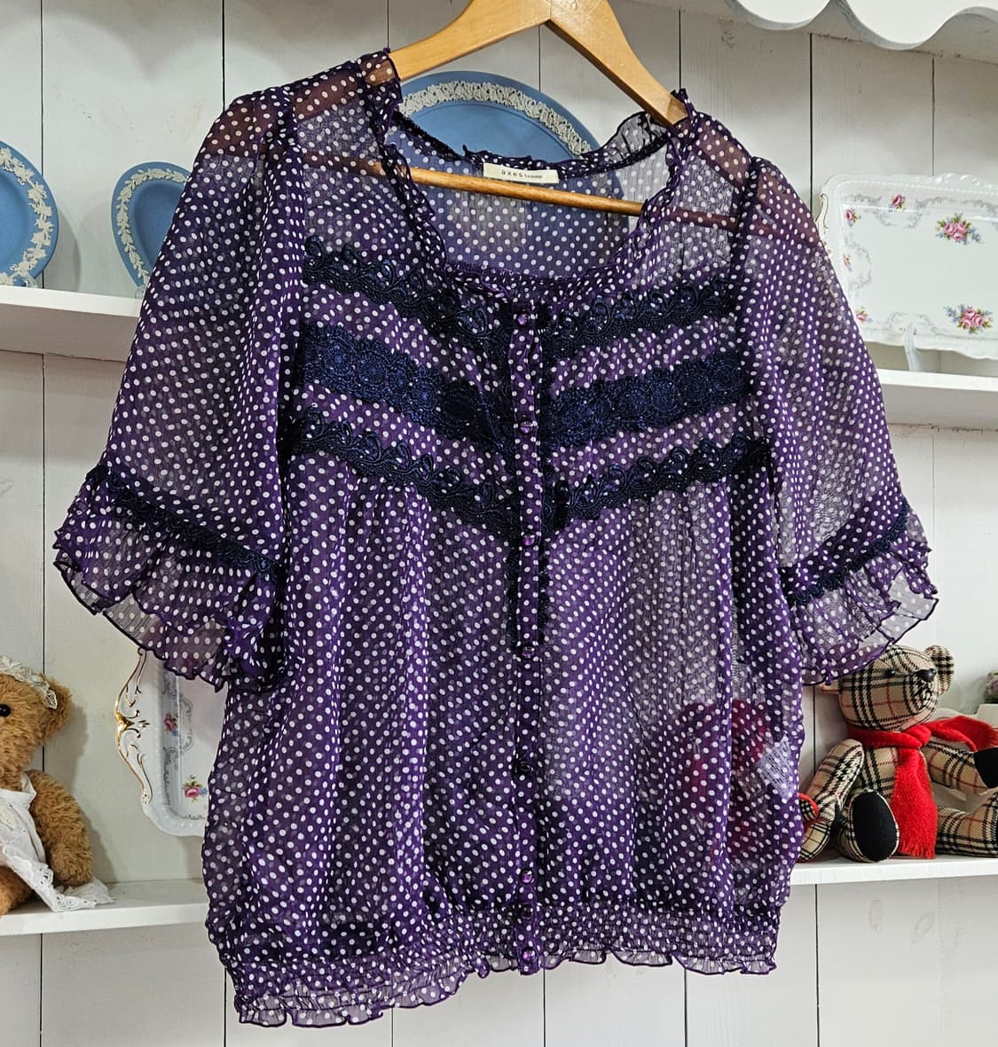 (axes femme) 도트 쉬폰 레이스 블라우스 상품이미지2