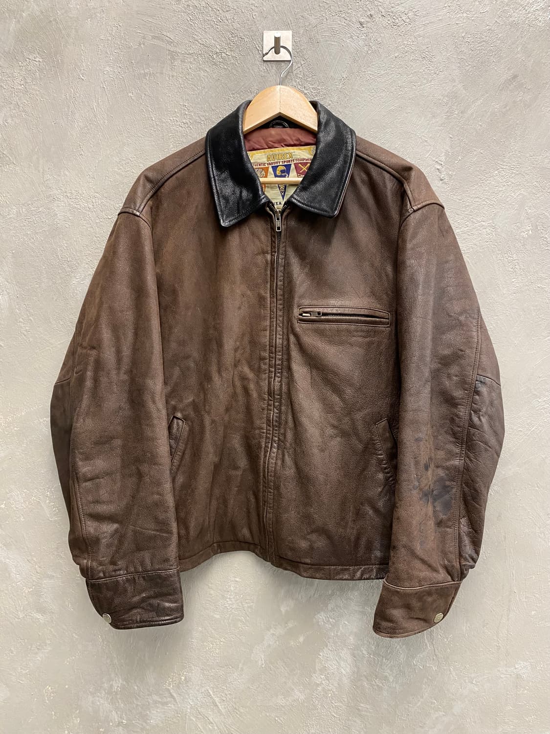 [L] 90s AVIREX 아비렉스 리얼레더 스포츠 자켓 상품이미지1