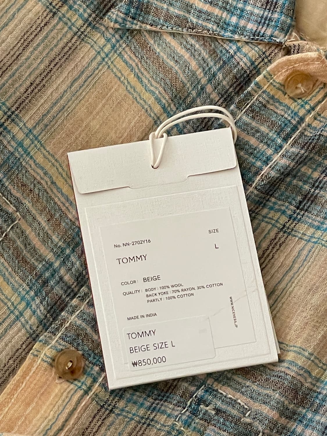 NICENESS 나이스네스 TOMMY 셔츠 베이지 L 상품이미지3