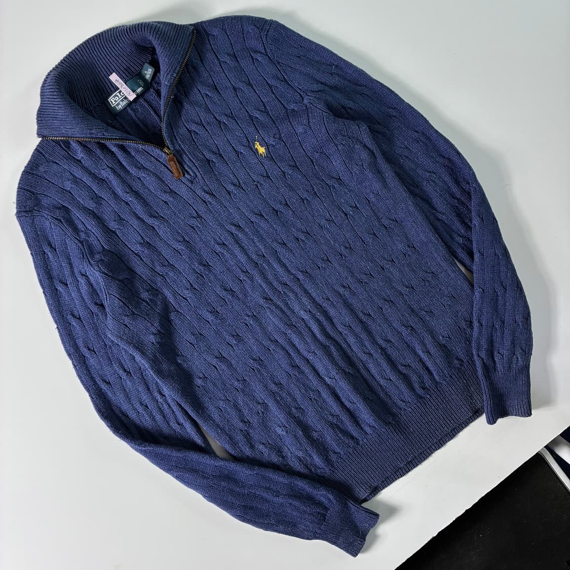Polo  폴로 랄프로렌 자수 실크 블루 꽈배기 반집업 니트  상품이미지2