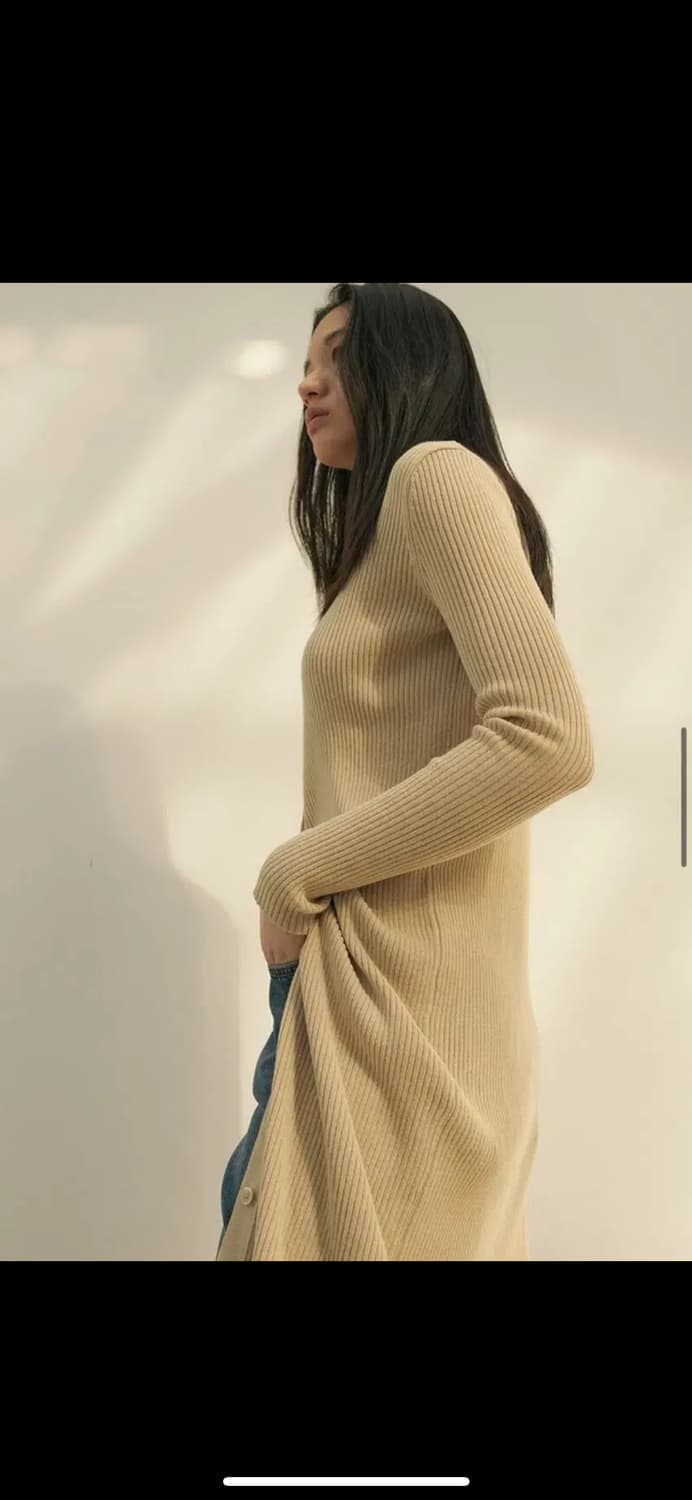 레미 slim fit rib-kint long cardigan 베이지 상품이미지4